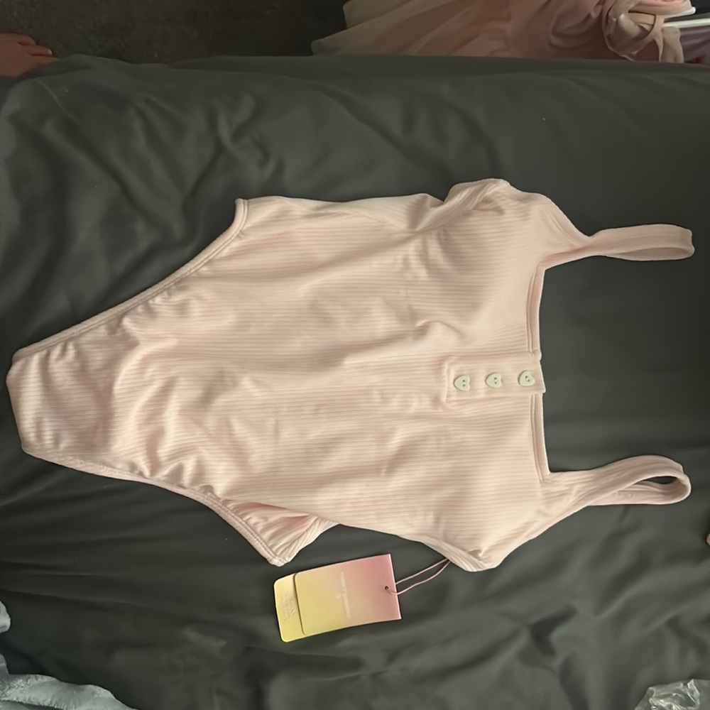 Stoney Clover Pink Ribbed One Piece Swim Medium